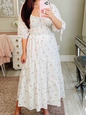 Worth Collective Storia POSITANO PUFFED SLEEVE MIDI DRESS IN WHITE FLORAL size S